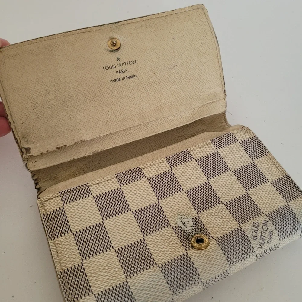Louis Vuitton Damier Azur Sarah Wallet White Blue Checkered Long CA4007 Spain